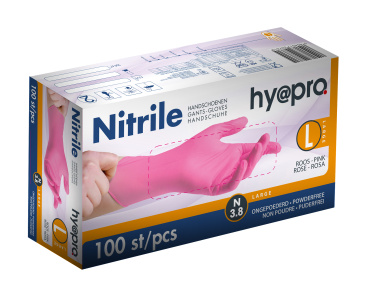 Hy@pro Soft Nitrile poedervrij roze LARGE (doos 10 x 100 stuks)