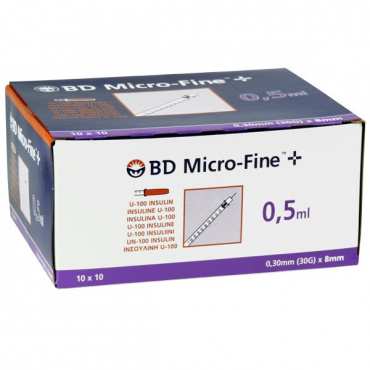 BD Insulinespuit 0,5 ml 0,30 mm (30G) x 8 mm (100 stuks)